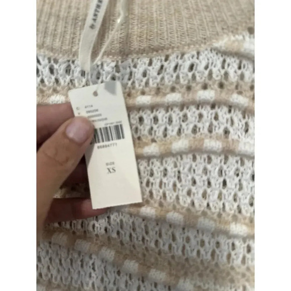 Womens Fall Sweater Anthropologie Pullover Open-Stitch Ivory Neutral XS New 1399 - Picture 7 of 10